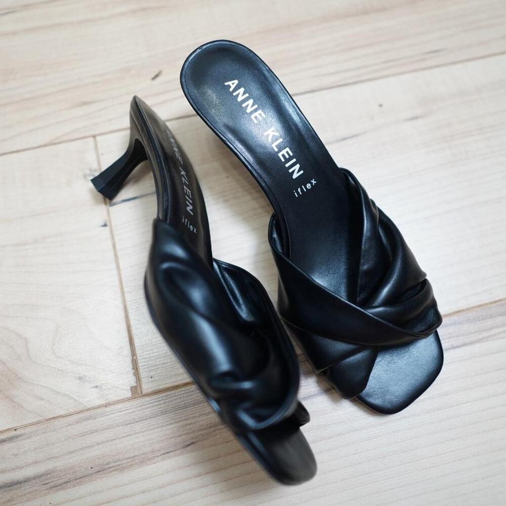 Anne Klein Twist Strap Mule Heels Black 6